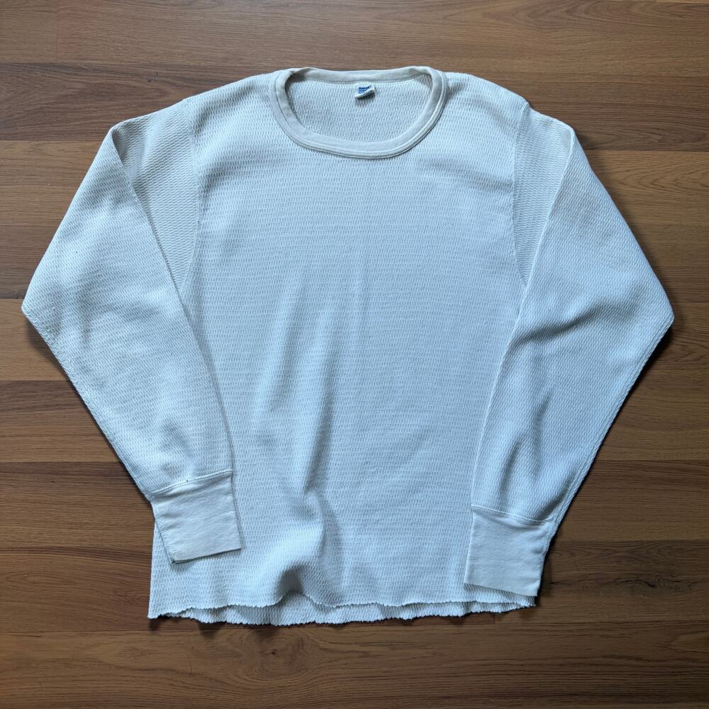 Men's Vintage 80's Hanes White Waffle Knit Thermal Long John's Sleeve Shirt XL